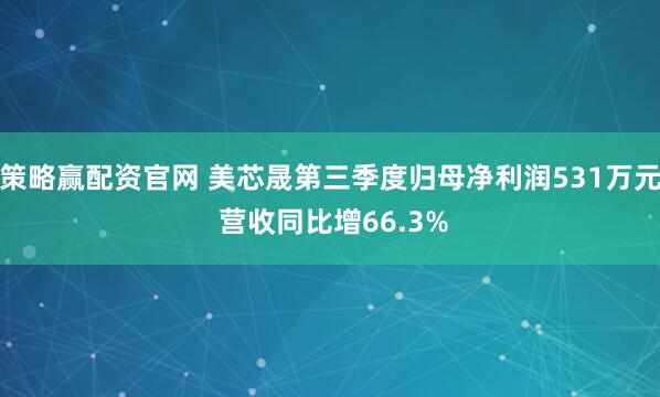 策略赢配资官网 美芯晟第三季度归母净利润531万元 营收同比增66.3%